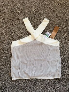 Cream Ribbed Cross Tank Top - Women's
